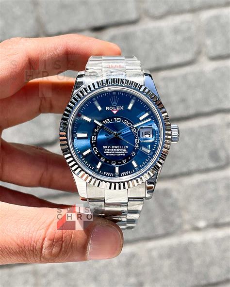 rolex sky dweller stainless steel blue dial|Rolex Sky-Dweller retail price.